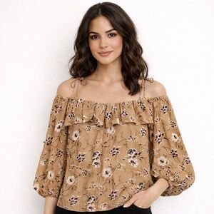 Ulla Johnson Silk Off Shoulder Ruffle Blouse Size 2 Balloon Sleeve Floral